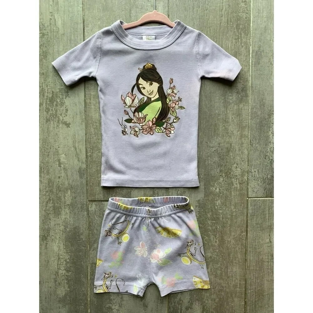 Hanna Andersson Mulan Purple Short Johns Pajamas PJs Set Disney Princess 90 3 3T